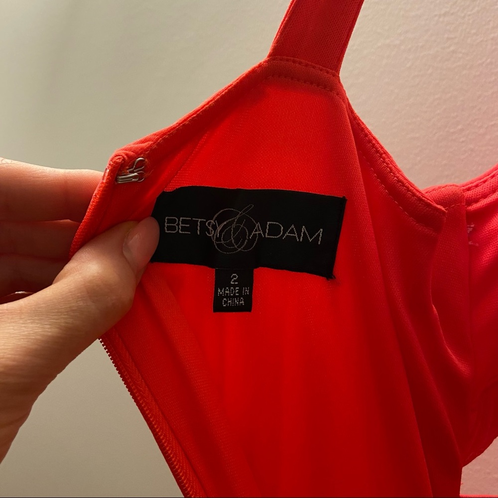 Betsy & Adam Neon Coral Cutout Beaded Prom Dress - Picture 6 of 7